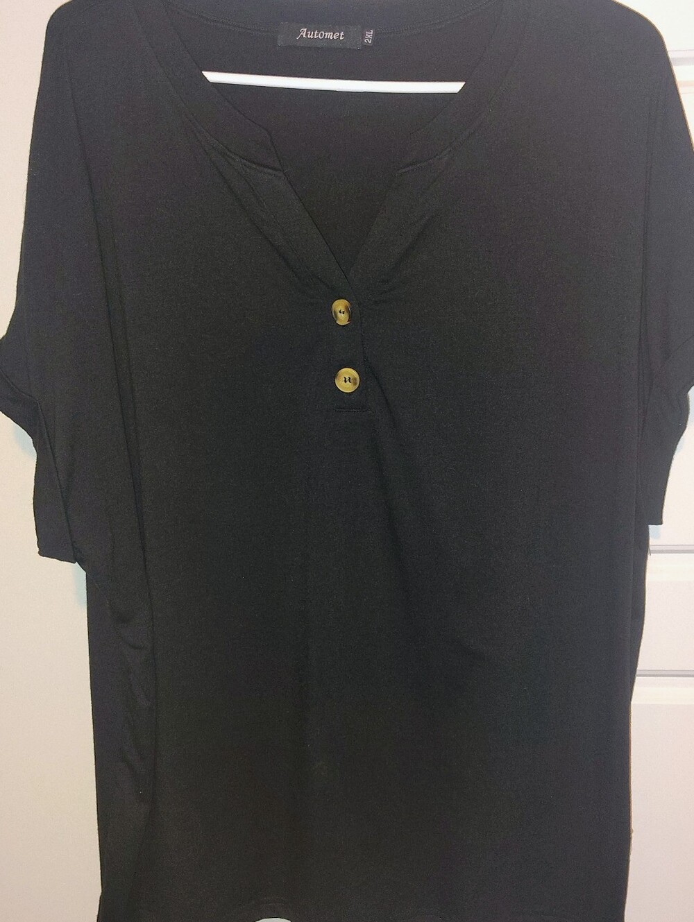 Cream Ribbed Short-Sleeve Knit Top and Black Button Henley Tee - Picture 4 of 8